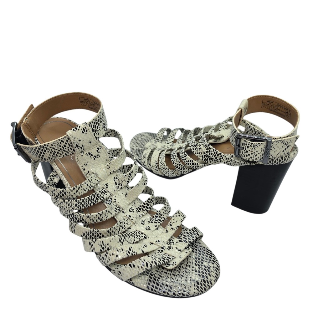 Vionic Sami SNK Snakeskin Embossed Leather Caged Block Heel Sandals Womens 9